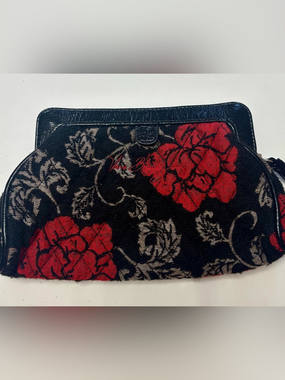 Vera Bradley Black with Red Floral Wristlet Clutch